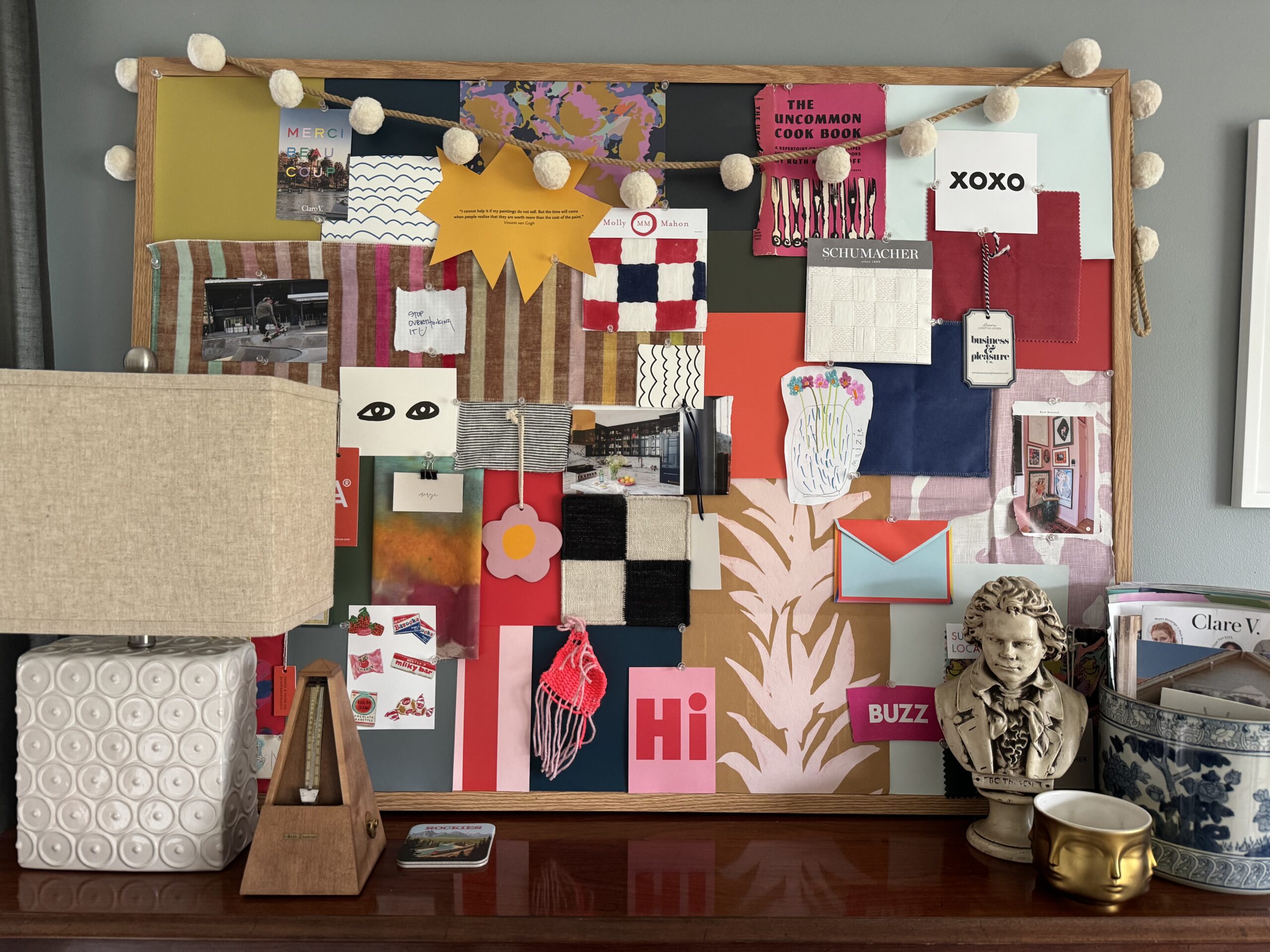 Inspiring mood board created by Melissa for home project updates at MMDH HQ, showcasing vibrant and colorful design elements.